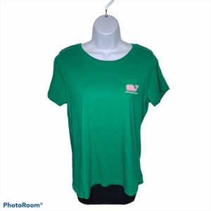 Vineyard Vines green tee red gingham whale like new preppy